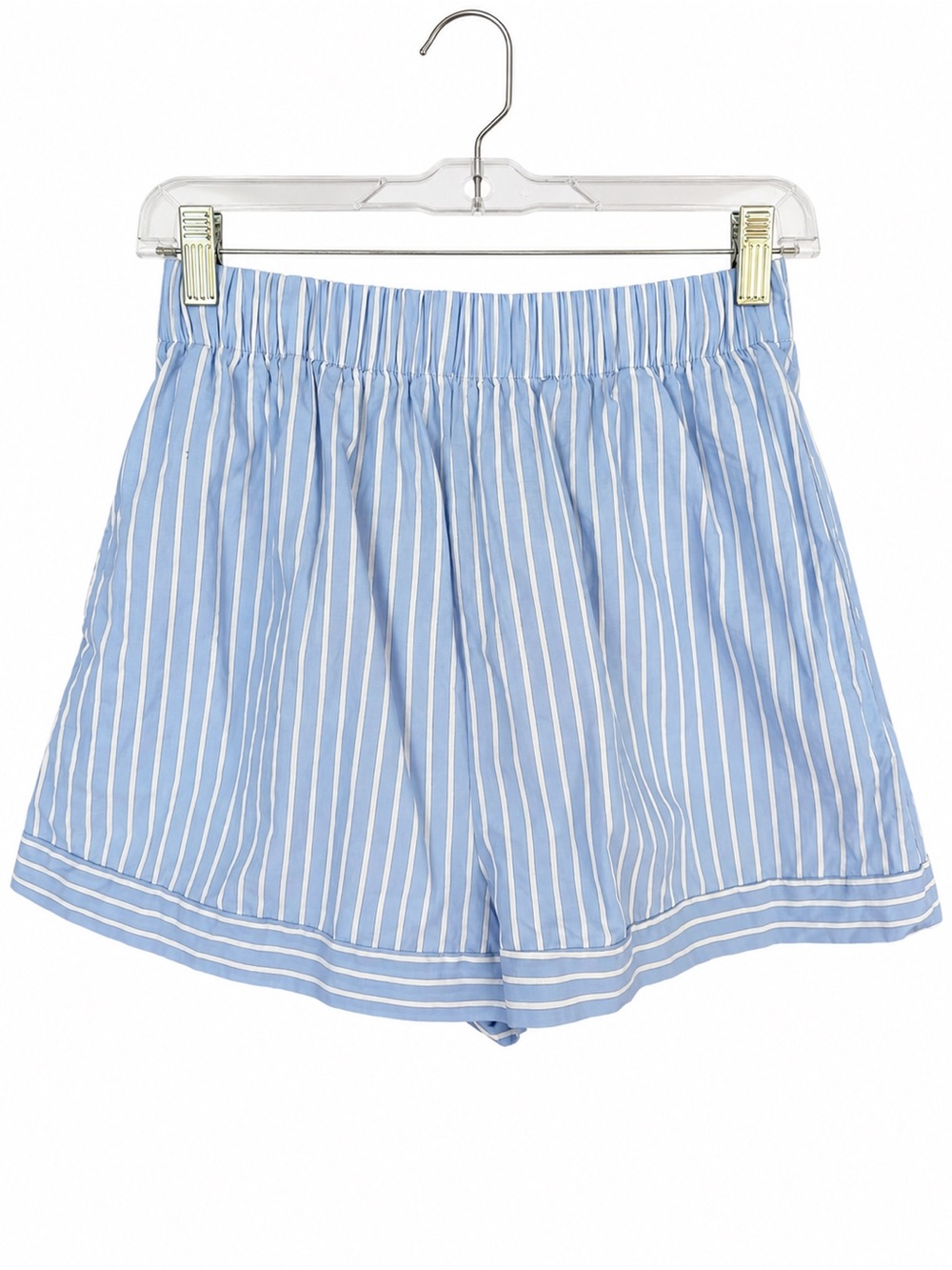 MABLE Blue & White Striped High Rise Shorts with Pockets